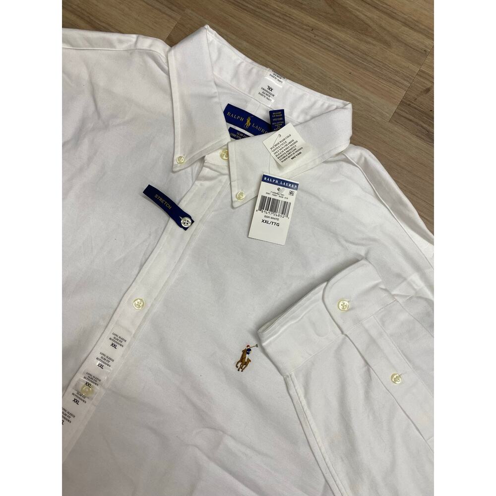 NEW Ralph Lauren Slim Fit Stretch Oxford solid white button down dress shirt XXL